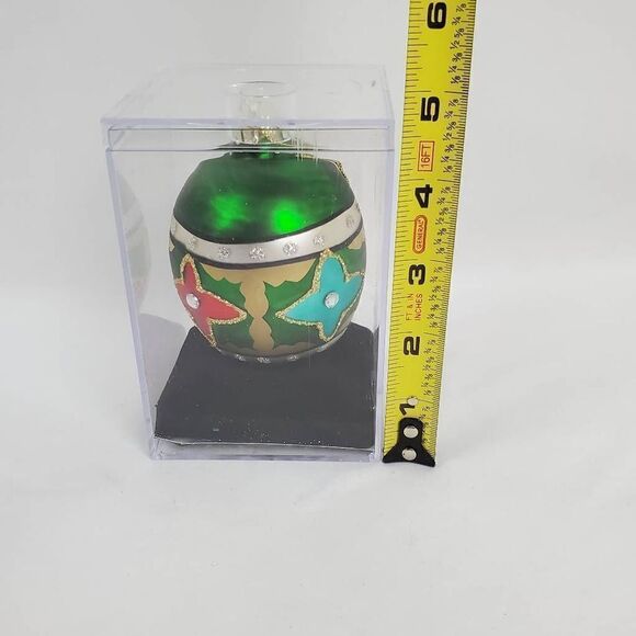 Green Ball Poinsettia 10mm Glass Christmas Ornament - Picture 3 of 4